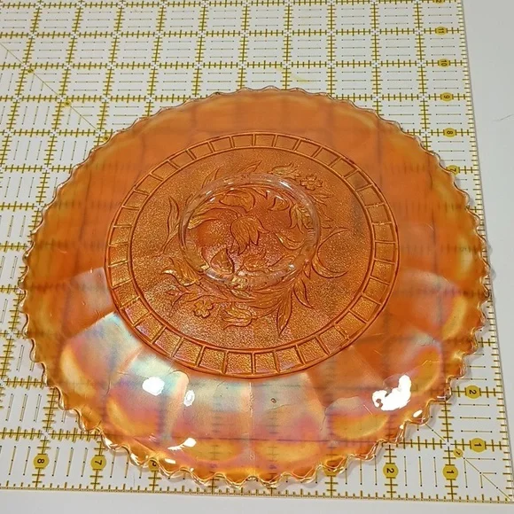 Rare VTG Dugan Windflower Marigold Carnival Glass Round Scallop Edge 9 Plate